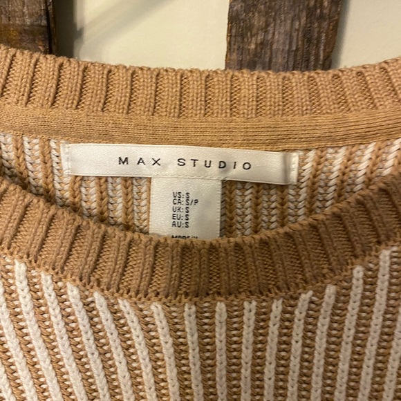 Taupe and white striped sweater. On the thicker side - keeps you toasty. - Picture 2 of 4